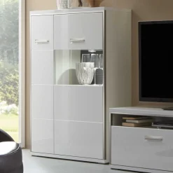 Wohnen Highboard Tacroma in Hochglanz Weiß Glas