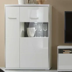 Wohnen Highboard Tacroma in Hochglanz Weiß Glas