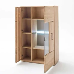 Highboard 2-türig mit Glas-Einsatz Pontros in Eiche Bianco teilmassiv^Wohnen Best