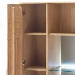 Highboard 2-türig mit Glas-Einsatz Pontros in Eiche Bianco teilmassiv^Wohnen Best