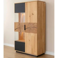 Highboard Vitrine aus Eiche und Glas - Masicuri^Wohnen Clearance