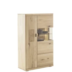 Wohnen Highboard Vitrine aus hellem Asteiche Massivholz - Losiamos
