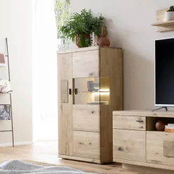 Wohnen Highboard Vitrine aus hellem Asteiche Massivholz - Losiamos