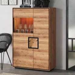 Wohnen Highboard Vitrine aus Wildeiche Massivholz - Shipper