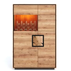 Wohnen Highboard Vitrine aus Wildeiche Massivholz - Shipper