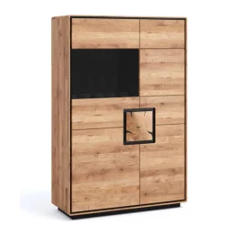 Wohnen Highboard Vitrine aus Wildeiche Massivholz - Shipper