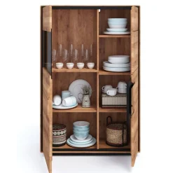 Wohnen Highboard Vitrine aus Wildeiche Massivholz - Shipper