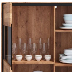 Wohnen Highboard Vitrine aus Wildeiche Massivholz - Shipper