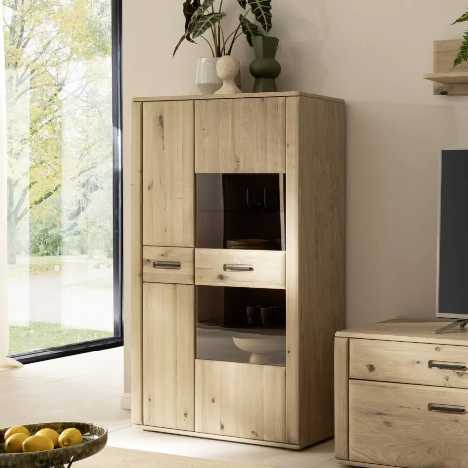 Highboard Vitrine in Asteiche Hell - Jevedaz^Wohnen Online