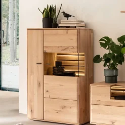 Wohnen Highboard Vitrine in Asteiche Hell - Azzurian