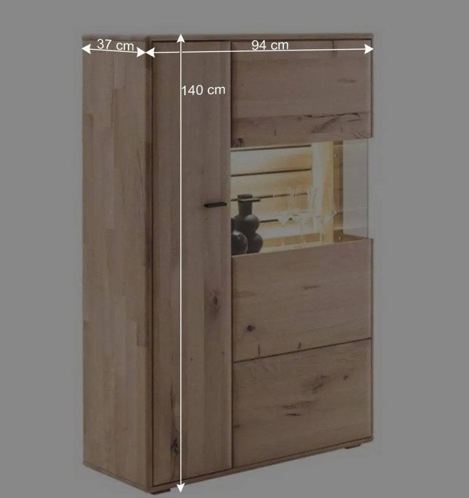 Wohnen Highboard Vitrine in Asteiche Hell - Azzurian