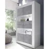 Highboard Vitrine in Beton Optik & Weiß HG - Narandu^Wohnen Discount