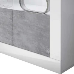 Highboard Vitrine in Beton Optik & Weiß HG - Narandu^Wohnen Discount