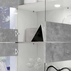 Highboard Vitrine in Beton Optik & Weiß HG - Narandu^Wohnen Discount