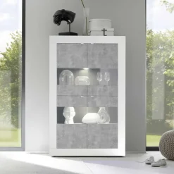 Highboard Vitrine in Beton Optik & Weiß HG - Narandu^Wohnen Discount