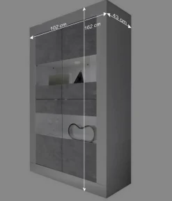 Highboard Vitrine in Beton Optik & Weiß HG - Narandu^Wohnen Discount