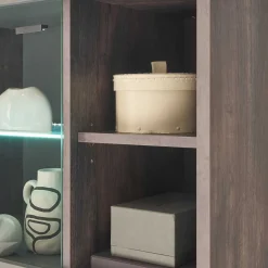 Wohnen Highboard Vitrine in Eiche Dunkel & Grau - Mundo