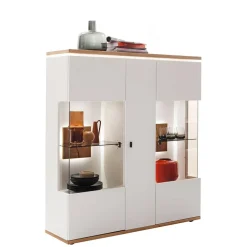 Highboard Vitrine in Soft White und Wildeiche - Yordyn^Wohnen Sale