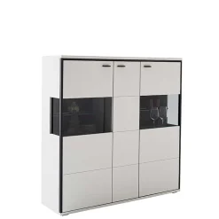 Wohnen Highboard Vitrine in Weiß mit Schwarzgrau - Loazin