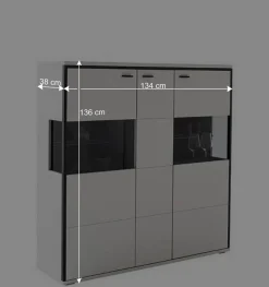 Wohnen Highboard Vitrine in Weiß mit Schwarzgrau - Loazin