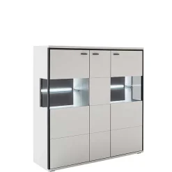Wohnen Highboard Vitrine in Weiß mit Schwarzgrau - Loazin