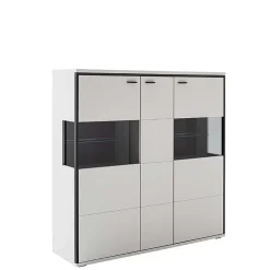 Wohnen Highboard Vitrine in Weiß mit Schwarzgrau - Loazin