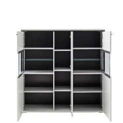 Wohnen Highboard Vitrine in Weiß mit Schwarzgrau - Loazin