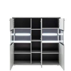 Wohnen Highboard Vitrine in Weiß mit Schwarzgrau - Loazin