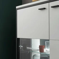 Wohnen Highboard Vitrine in Weiß mit Schwarzgrau - Loazin