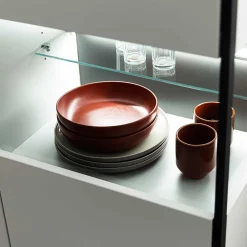 Wohnen Highboard Vitrine in Weiß mit Schwarzgrau - Loazin