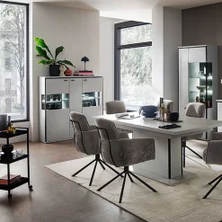 Wohnen Highboard Vitrine in Weiß mit Schwarzgrau - Loazin