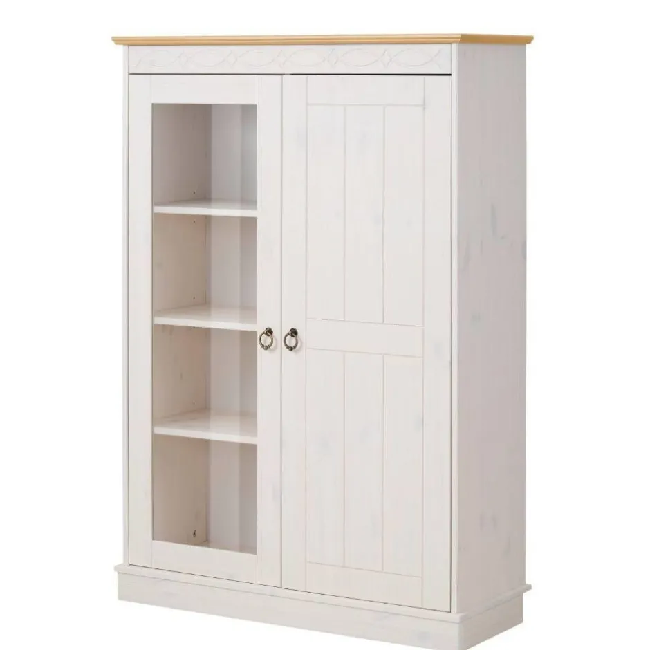 Wohnen Highboard Vitrine in Weiß und Kiefer Honig - Zentra