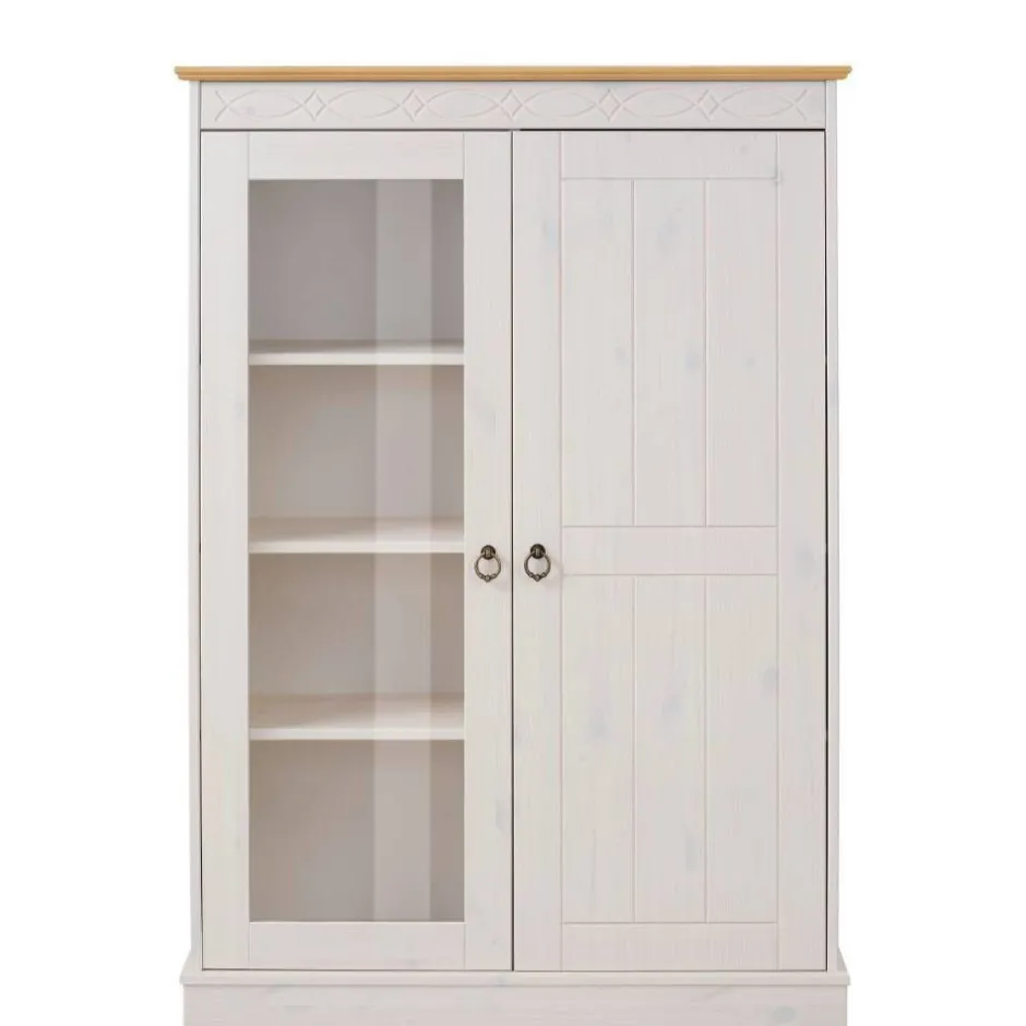 Wohnen Highboard Vitrine in Weiß und Kiefer Honig - Zentra