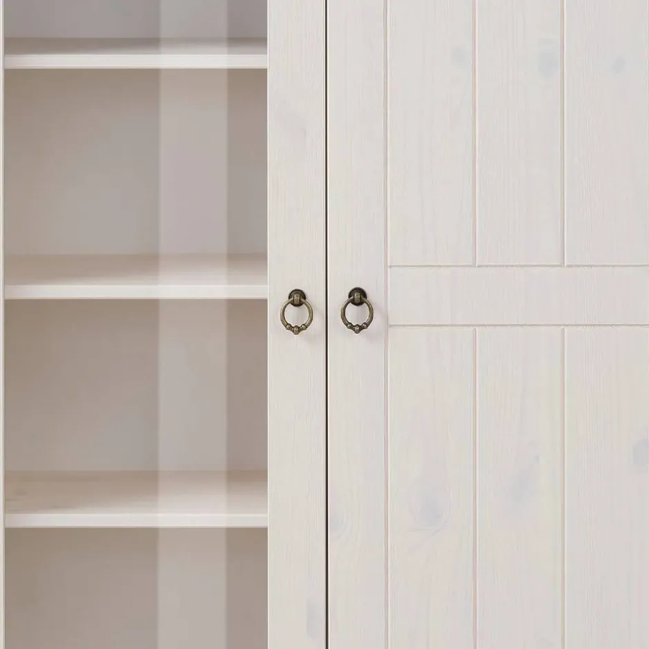 Wohnen Highboard Vitrine in Weiß und Kiefer Honig - Zentra