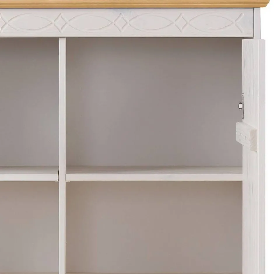 Wohnen Highboard Vitrine in Weiß und Kiefer Honig - Zentra