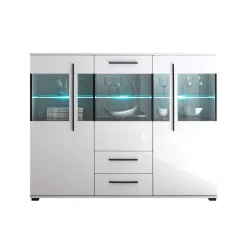 Wohnen Highboard Vitrine Jetongos in Weiß Hochglanz Glas