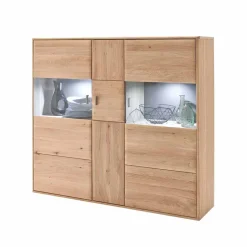 Highboard Vitrine Vernella aus Eiche hell geölt^Wohnen Clearance