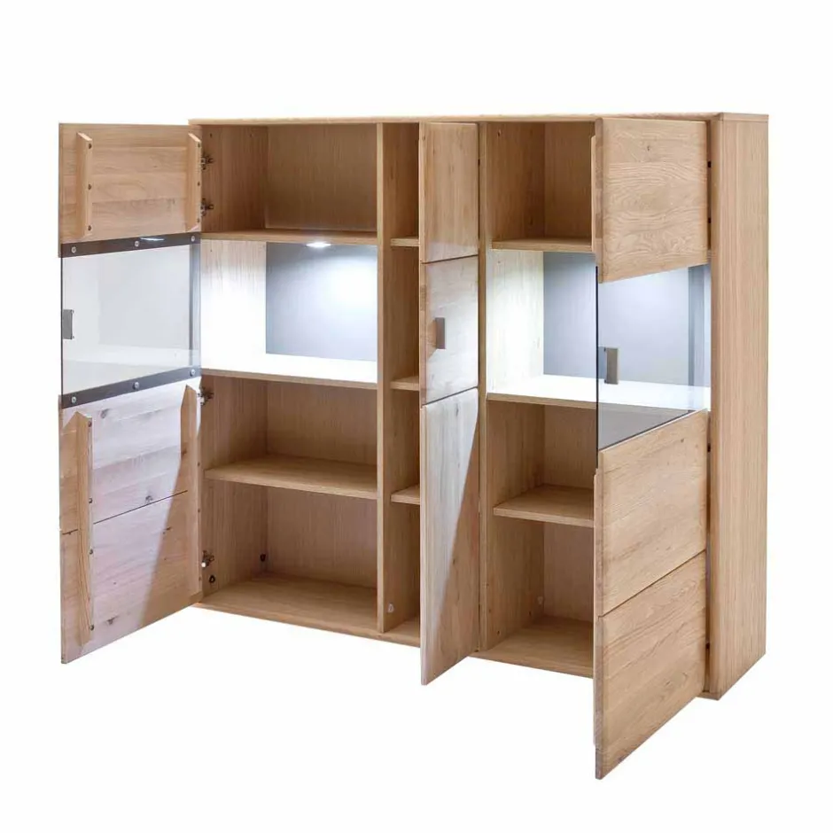 Highboard Vitrine Vernella aus Eiche hell geölt^Wohnen Clearance