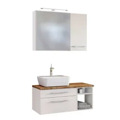 Wohnen Hänge-Badmöbel in Weiß Wildeiche - Enwicos (dreiteilig)