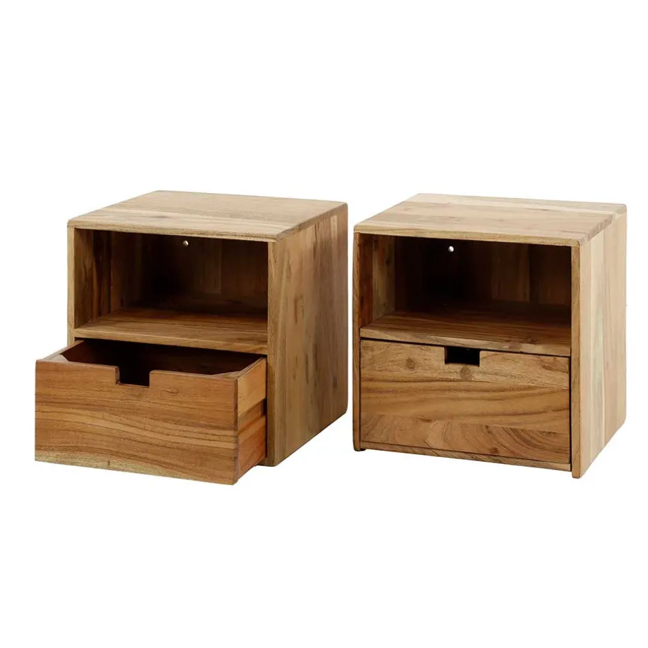 Hängende Nachtkommoden aus Akazie - Materra (2er Set)^Wohnen New
