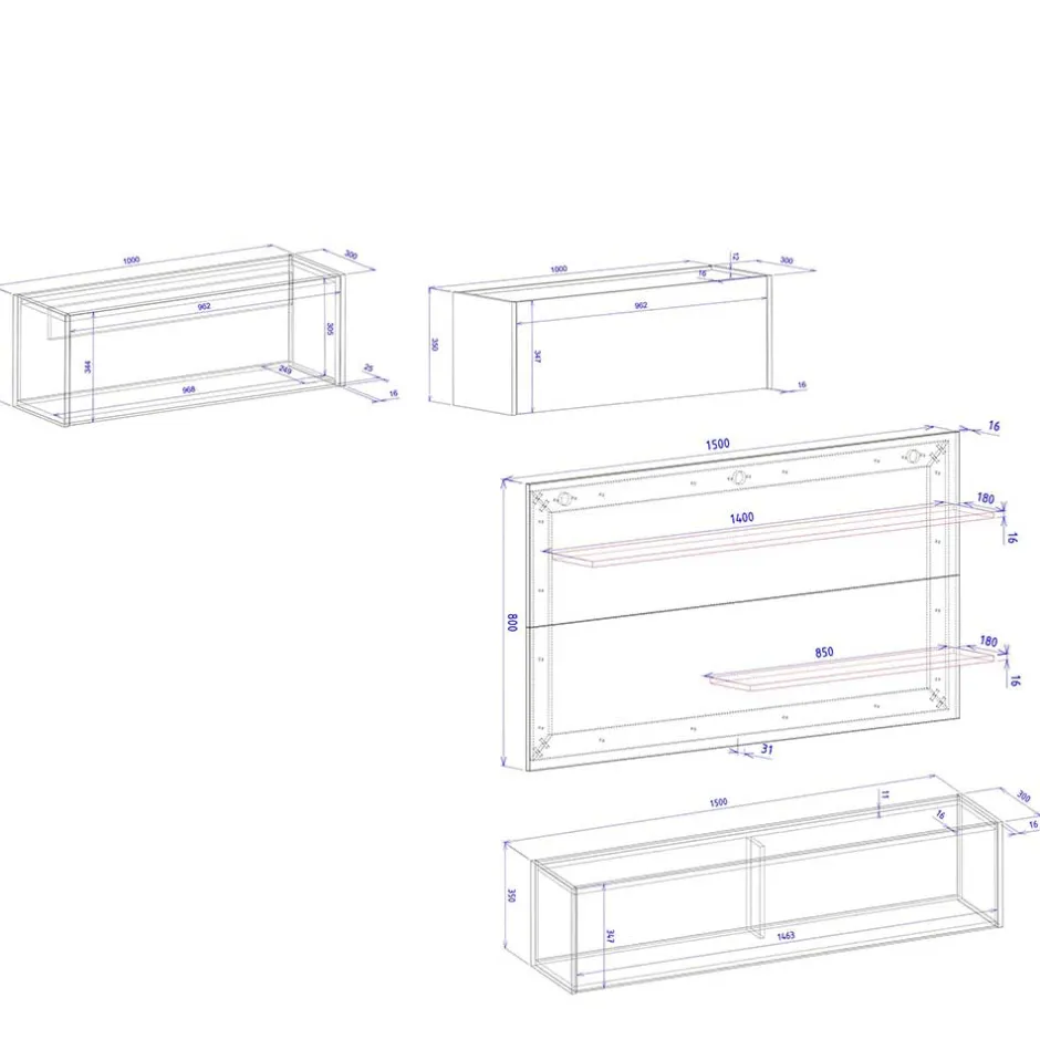 Wohnen Hängende TV Anbauwand Möbelset - Ahilav (vierteilig)