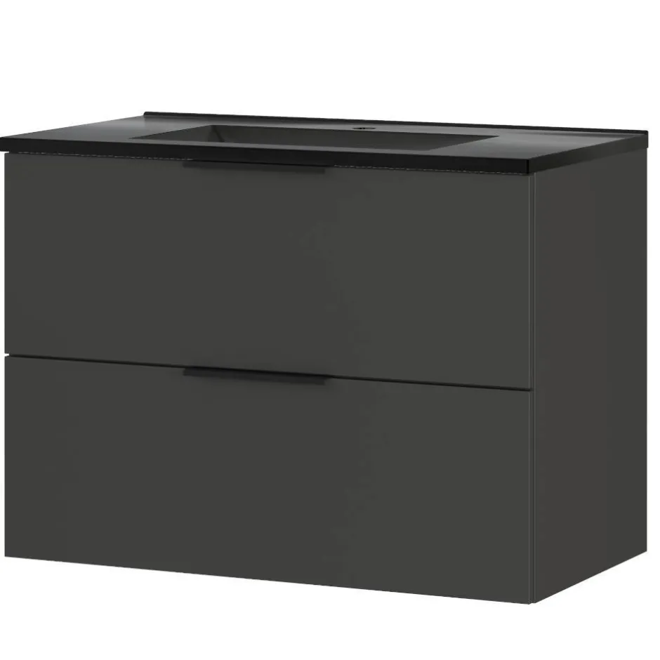 Wohnen Hängender Bad-Waschtisch in Dunkelgrau - Fanito