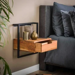 Wohnen Hängender Wand-Nachttisch aus Akazie Massivholz - Lescas