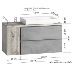 Wohnen Hängender Waschplatz mit Schubladen & Tür - Jambi