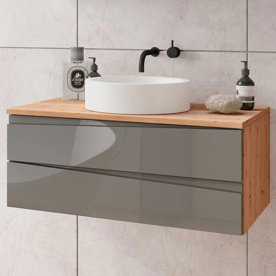 Hängender Waschtisch in Grau und Wildeichefarben - Join^Wohnen Hot