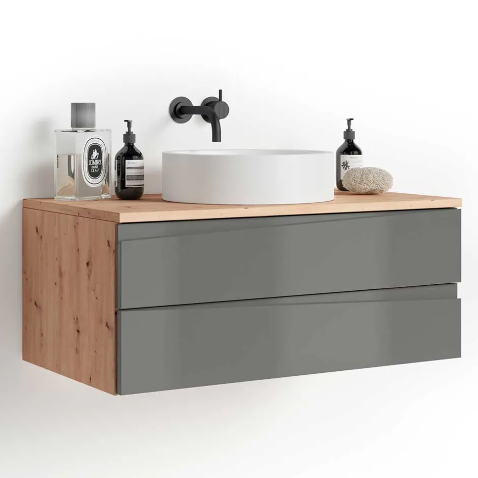Hängender Waschtisch in Grau und Wildeichefarben - Join^Wohnen Hot