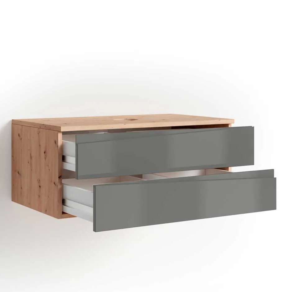 Hängender Waschtisch in Grau und Wildeichefarben - Join^Wohnen Hot