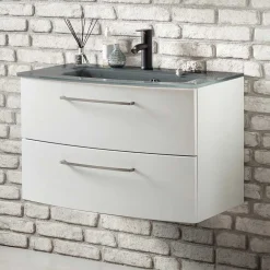 Hängender Waschtisch mit Glasbecken in Grau - Anjunica^Wohnen Sale