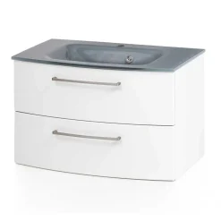 Hängender Waschtisch mit Glasbecken in Grau - Anjunica^Wohnen Sale