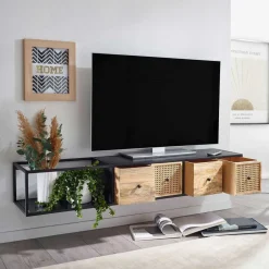 Hängendes TV Board aus Holz & Wiener Geflecht - Leiria^Wohnen Hot